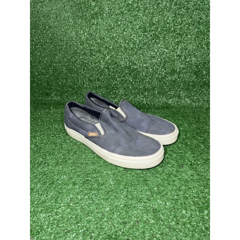VANS Classic Slip-On Womens Size 8 Blue White Checkerboard Sneakers Shoes